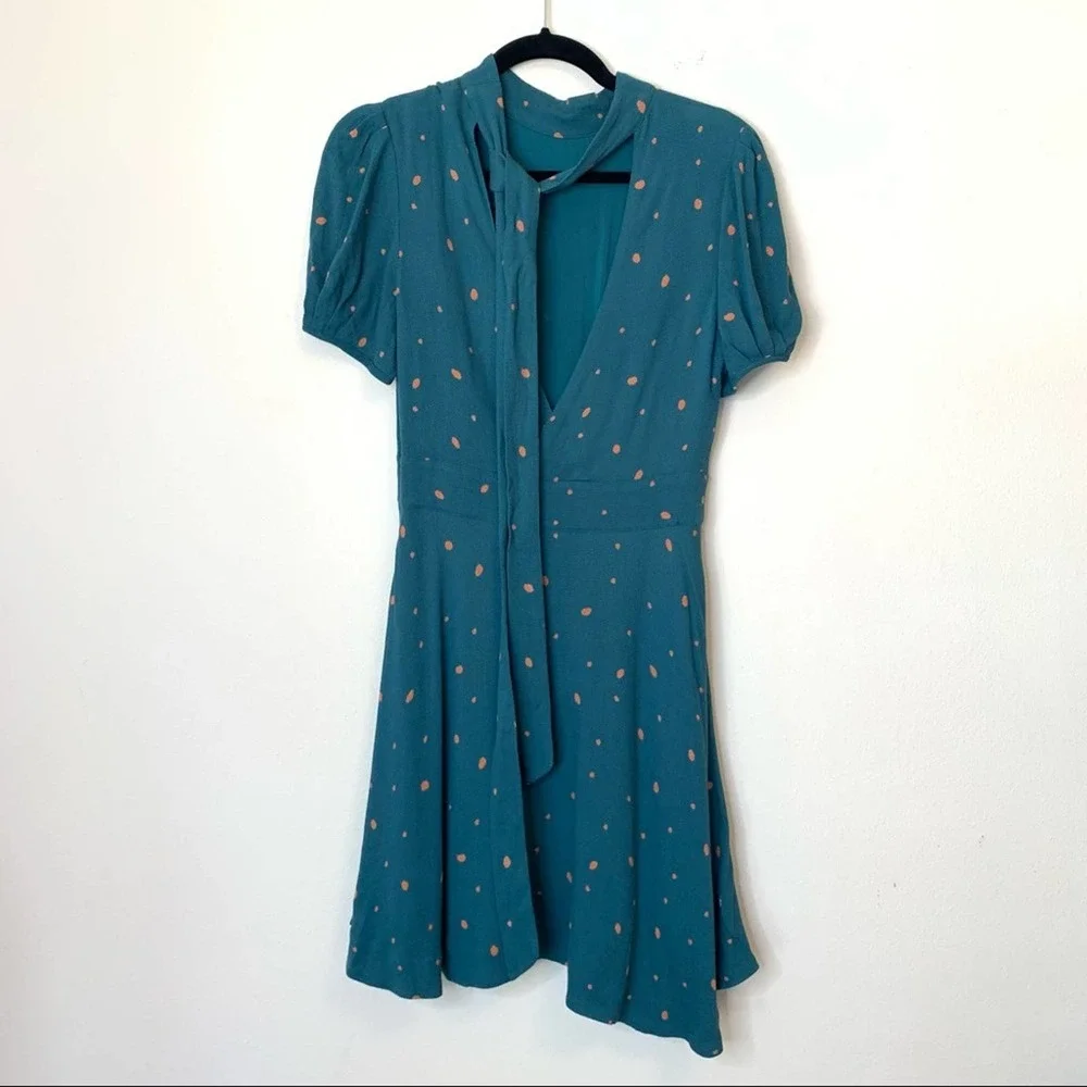 Free People Abbie Printed Mock Neck SS Mini Dress 4 - Picture 3 of 16